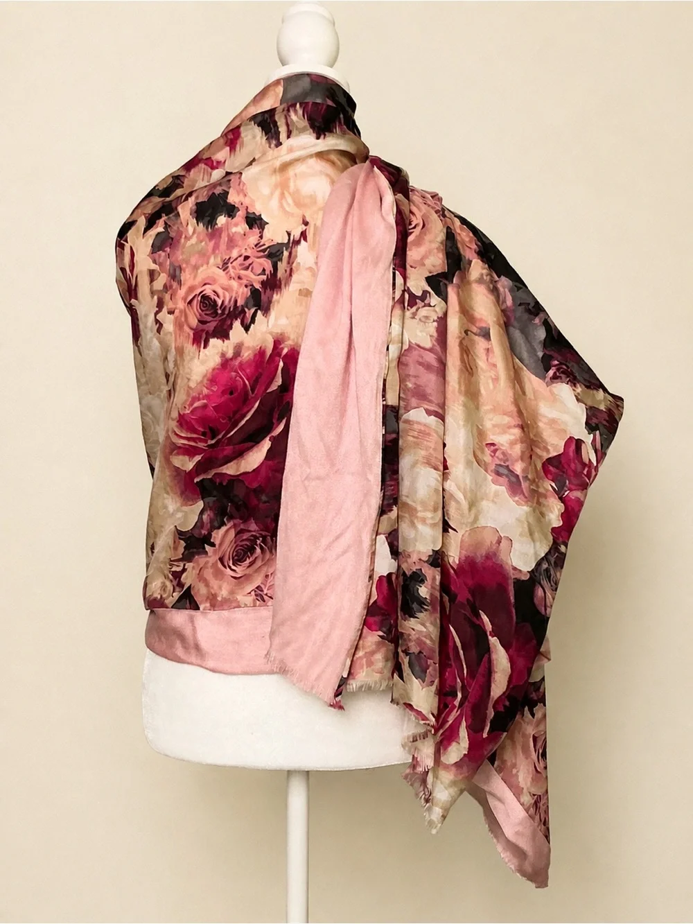 WHBM Reversible Satin Floral Wrap Scarf Romanticcore 70” x 25”